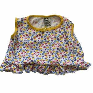 Baby Paris Baby Girls 12M Sleeveless Floral Shirt With Ruffled Hem & Yellow Trim